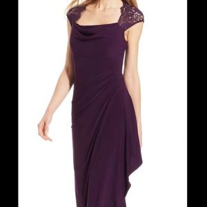 MSK Womens 3390 Purple Illusion Lace Faux Wrap Gown Dress 10